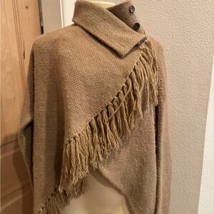 RALPH LAUREN Blue label cashmere alpaca  blend Fringed Tan wrap  Sweater